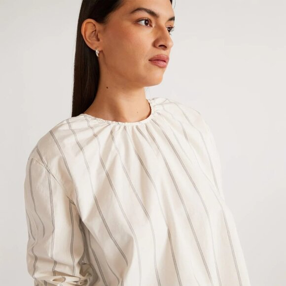 EVERLANE Ivory Striped Cotton Poplin Open Back Breeze Shirt Blouse, Size XS - Picture 4 of 16
